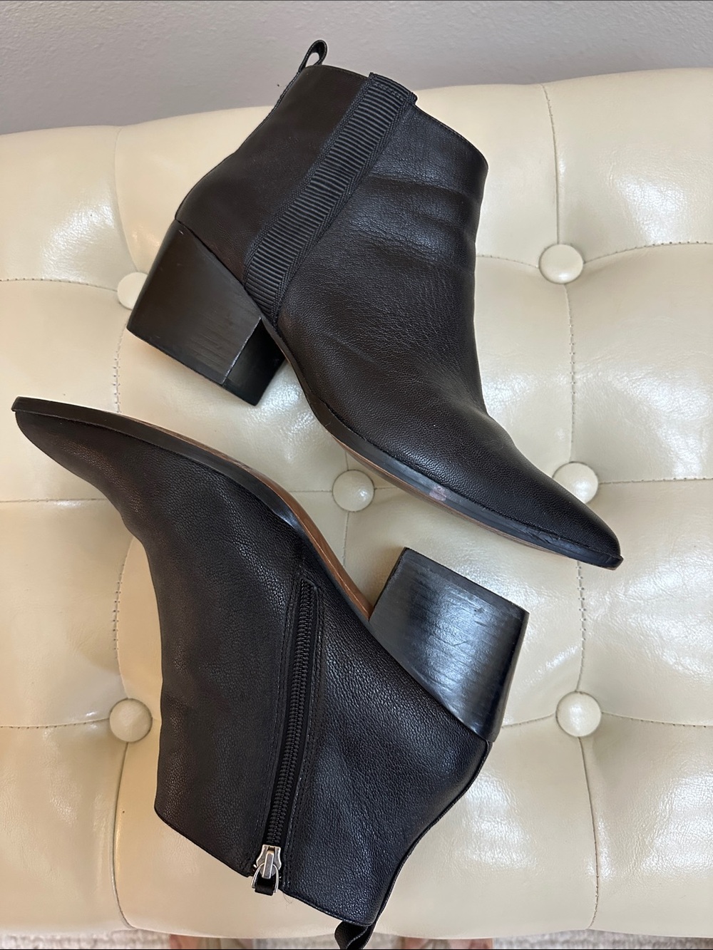 Paolo Black Leather Ankle Booties, Block heel